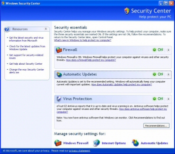 Security Center notifies you of the status for your antivirus software